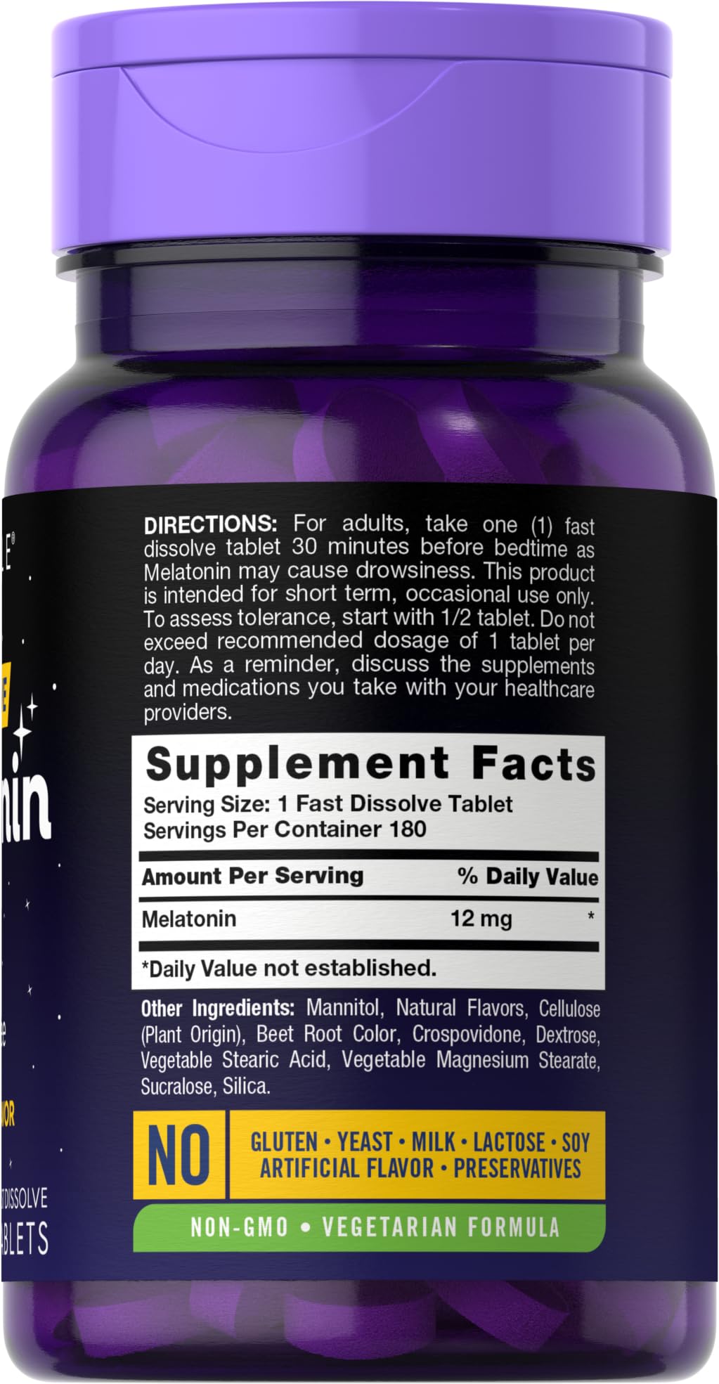 Carlyle Melatonin 12 mg Fast Dissolve 180 Tablets | Drug Free | Natural Berry Flavor | Vegetarian, Non-GMO, Gluten Free